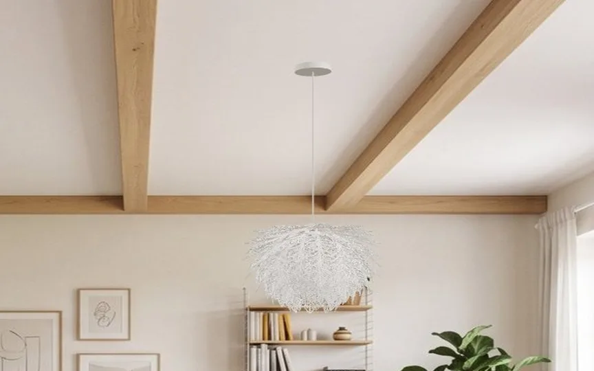 Détail du luminaire au-dessus du salon